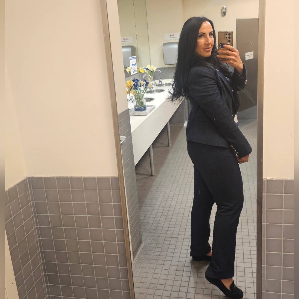 White House Black Market Denim Style Suit, Size 10